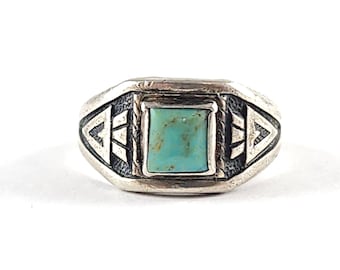 Vintage Sterling Silver Turquoise Ring -  Bell Trading Post - Native American Ring Size 6.50
