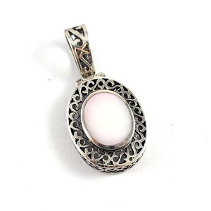 Vintage Mexico Sterling Silver Mother of Pearl Necklace Pendant - Big Mother of Pearl Pendant