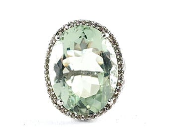 Vintage Sterling Silver Light Green Spinel Gemstone Cocktail Ring - Big Gemstone - Size 4.75