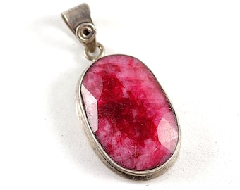 Vintage Sterling Silver Big Red Ruby Necklace Pendant