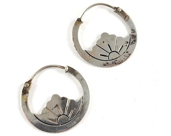 Vintage Mexico Sterling Silver Hoop Earrings - 1" Hoop Earrings