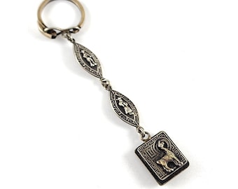 Vintage Peru 825 Sterling Silver Llama & Flutist 3 Links Keychain
