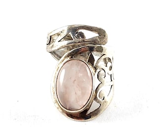 Vintage Sterling Silver Pink Quartz Gemstone Bypass Wrap Ring - Size 8