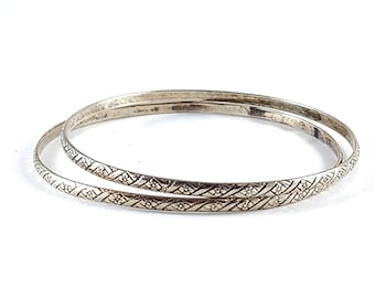 Vintage Textured Sterling Silver Bangle Bracelets - Stack of Two