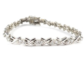 Vintage Sterling Silver Faux Diamond Tennis Bracelet - 7" Bracelet