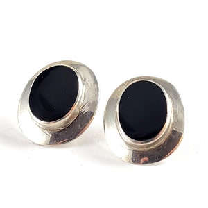 Vintage Southwest Sterling Black Onyx Stud Earrings Signed MC