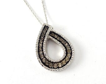 Vintage Sterling Silver Diamond Loop Pendant Necklace