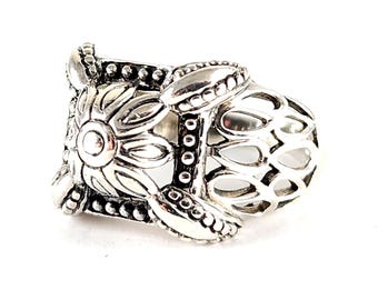 Vintage CW Marsala Jewelry Sterling Silver Medieval Style Ring - Filigree Art Deco Ring - Size 8.5