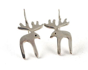 Vintage Sterling Silver Moose Dangle Earrings - 1" Drop Earrings
