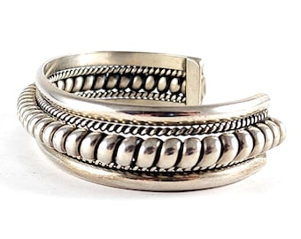 Vintage Native Style Sterling Silver Cable Cuff Bracelet - Big Size 7