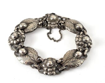 Vintage Georg Jensen #3 Floral Solid Sterling Silver Link Bracelet - Estate Jewelry - 7"