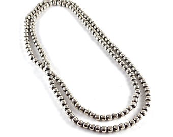 Vintage Taxco Mexico Sterling Silver Beads Necklace - Long 36"