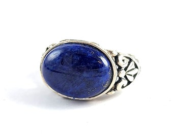 Vintage Sterling Silver Lapis Lazuli Statement Ring - Size 8.75