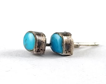 Vintage Tiny Teardrop Sterling Silver Turquoise Stud Earrings