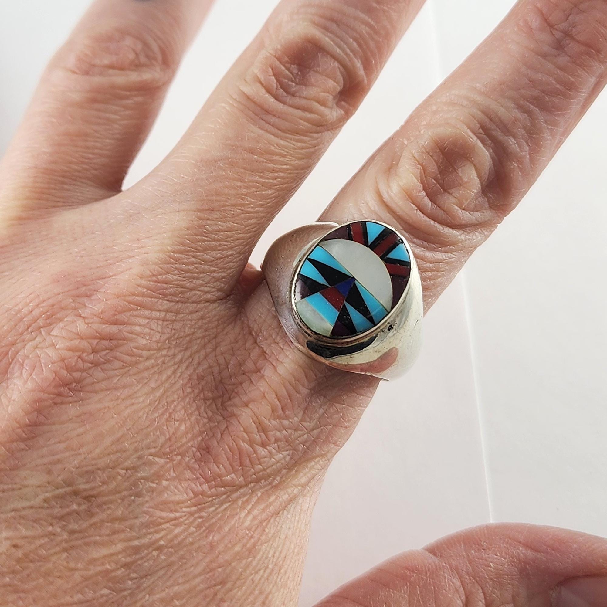 Vintage Sterling Silver Native Inlay Ring - Turquoise Mother of Pearl ...