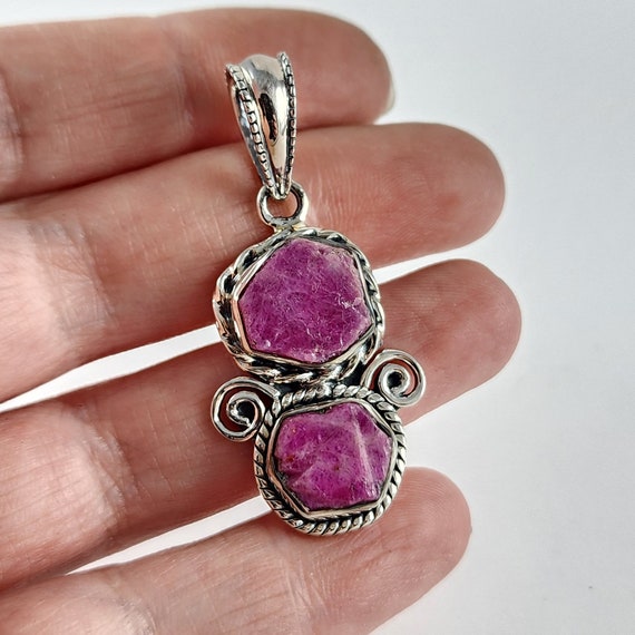 Vintage Sterling Silver Raw Ruby Slice Spiral Nec… - image 4