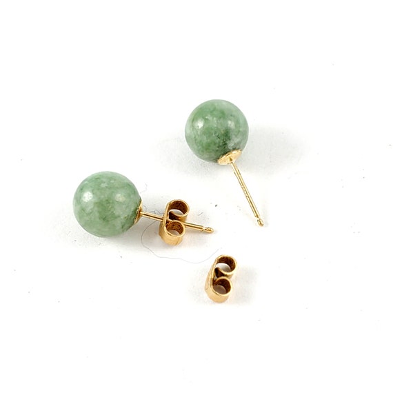 14K Solid Gold Green Chrysoprase  Earrings - 14K … - image 2