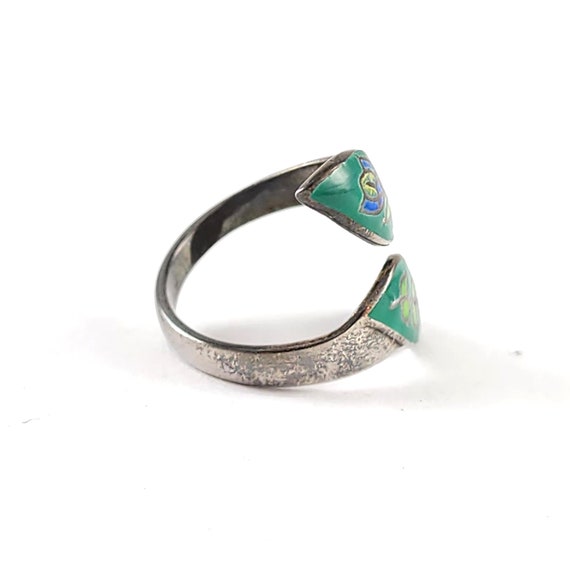 Vintage Sterling Silver Enamel Flower Ring - Adju… - image 2