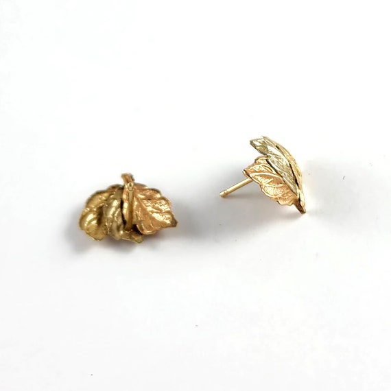 Vintage 14K Rose and Yellow Gold Leaf Stud Earrin… - image 3