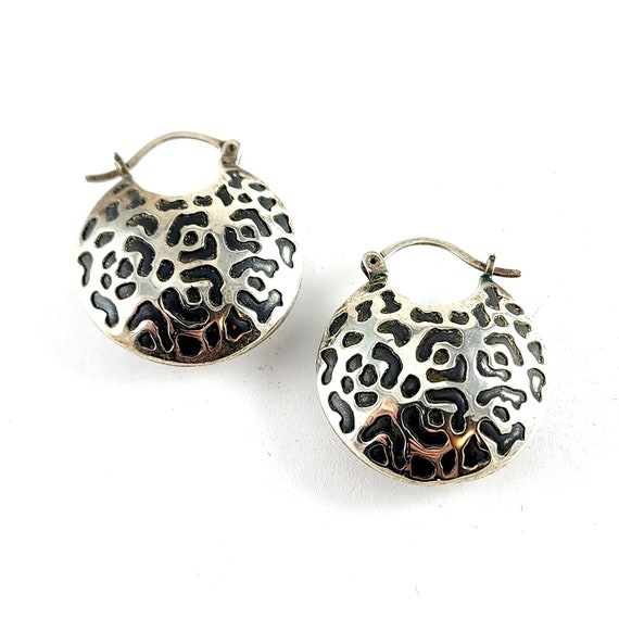 Vintage Designer Guillermo Arregui Sterling Silver Leopard Print Earrings - Abstract Design Earrings