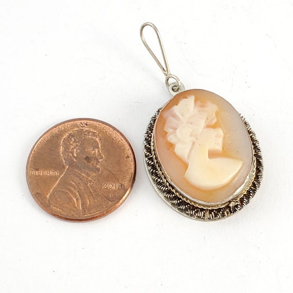 Antique 800 Silver Cameo Pendant - Carved Shell C… - image 2