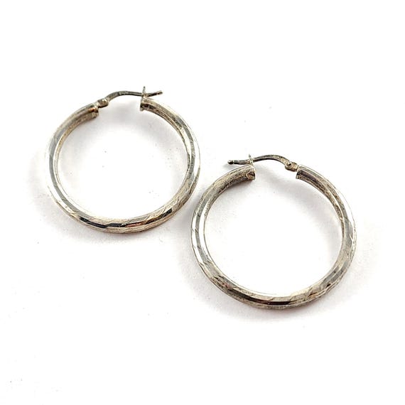 Vintage Vior Thick Sterling Silver Large Textured Hoop Earrings - Vintage Estate Earrings -  1 1/4" Silver Hoop Earrings