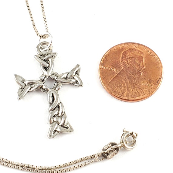 Vintage Silver or Pewter Celtic Cross Necklace Pe… - image 3