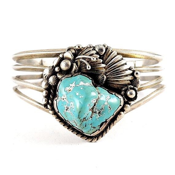 Vintage Old Pawn Silver Leaf Turquoise Cuff Bracelet … - Gem