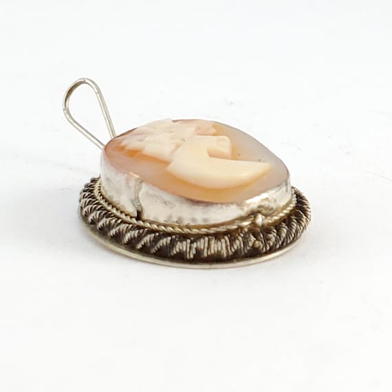 Antique 800 Silver Cameo Pendant - Carved Shell C… - image 3