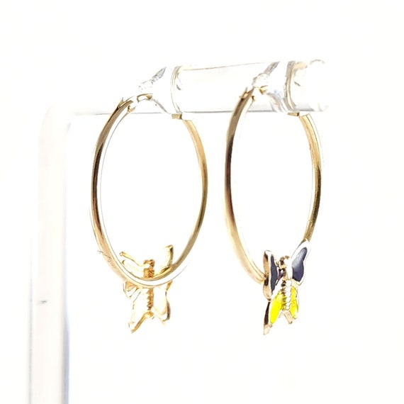 Vintage 14K Gold Butterfly Hoop Earrings - 14K Go… - image 4