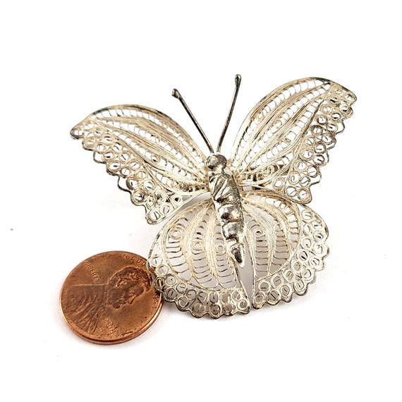 Vintage Silver Wire Filigree Butterfly Brooch Pin - image 2