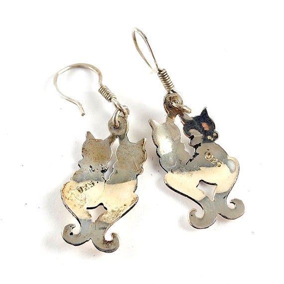 Vintage Sterling Silver Cat Dangle Earrings - 2 c… - image 5