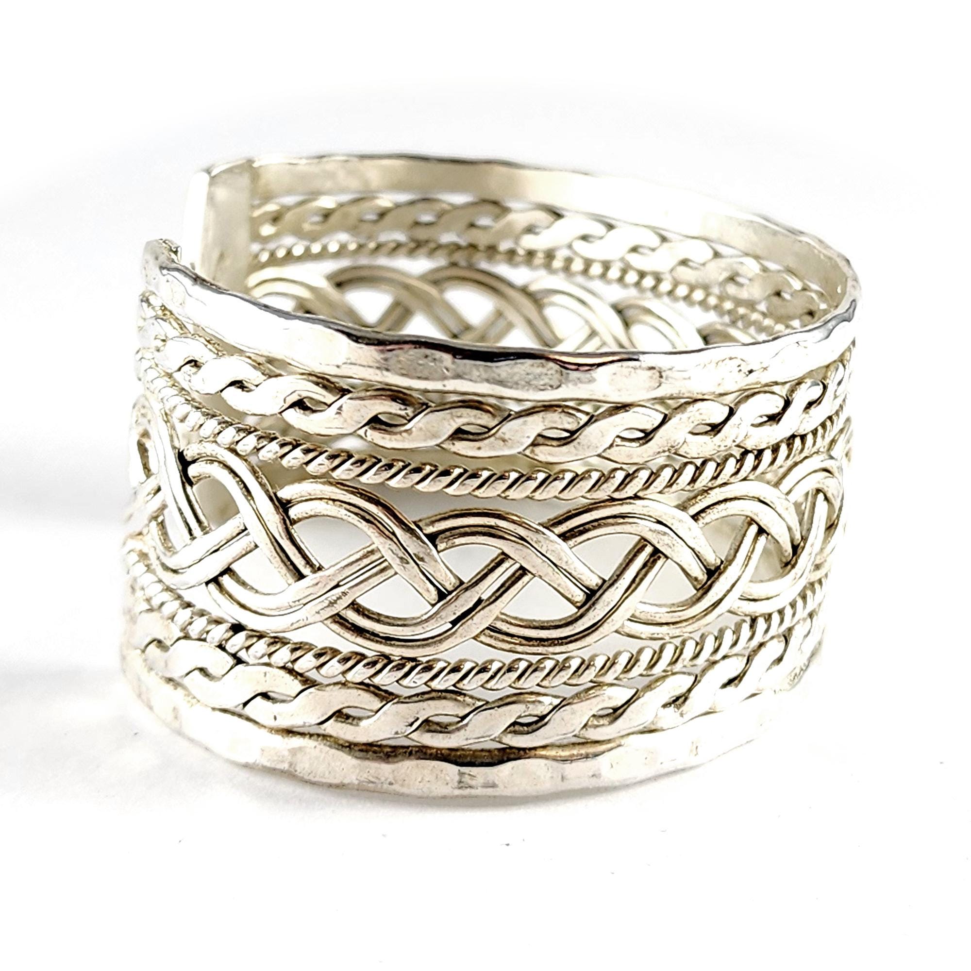 Vintage Sterling Silver Braided Twisted Rope Cuff Bracelet