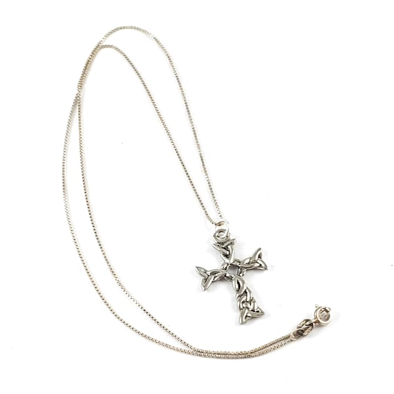 Vintage Silver or Pewter Celtic Cross Necklace Pe… - image 2