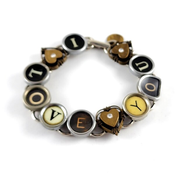 Vintage Typewriter Key Link Bracelet - I Love You - 7.5"