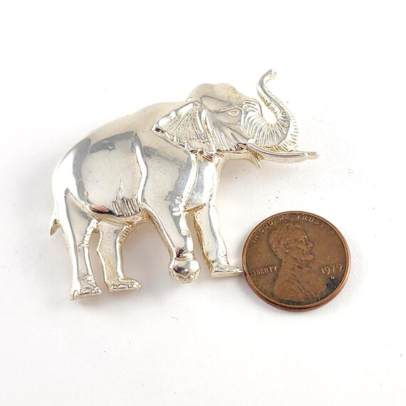 Vintage Solid Sterling Silver Elephant Brooch - E… - image 2