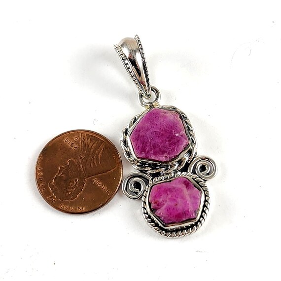 Vintage Sterling Silver Raw Ruby Slice Spiral Nec… - image 2