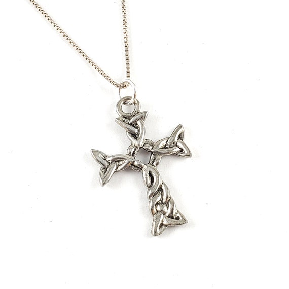 Vintage Silver or Pewter Celtic Cross Necklace Pe… - image 1