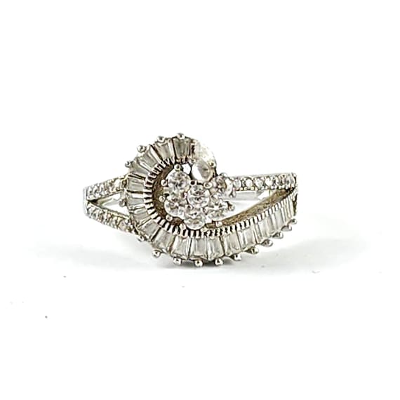 Vintage Sterling Silver Faux Diamond Ring - Mod S… - image 1
