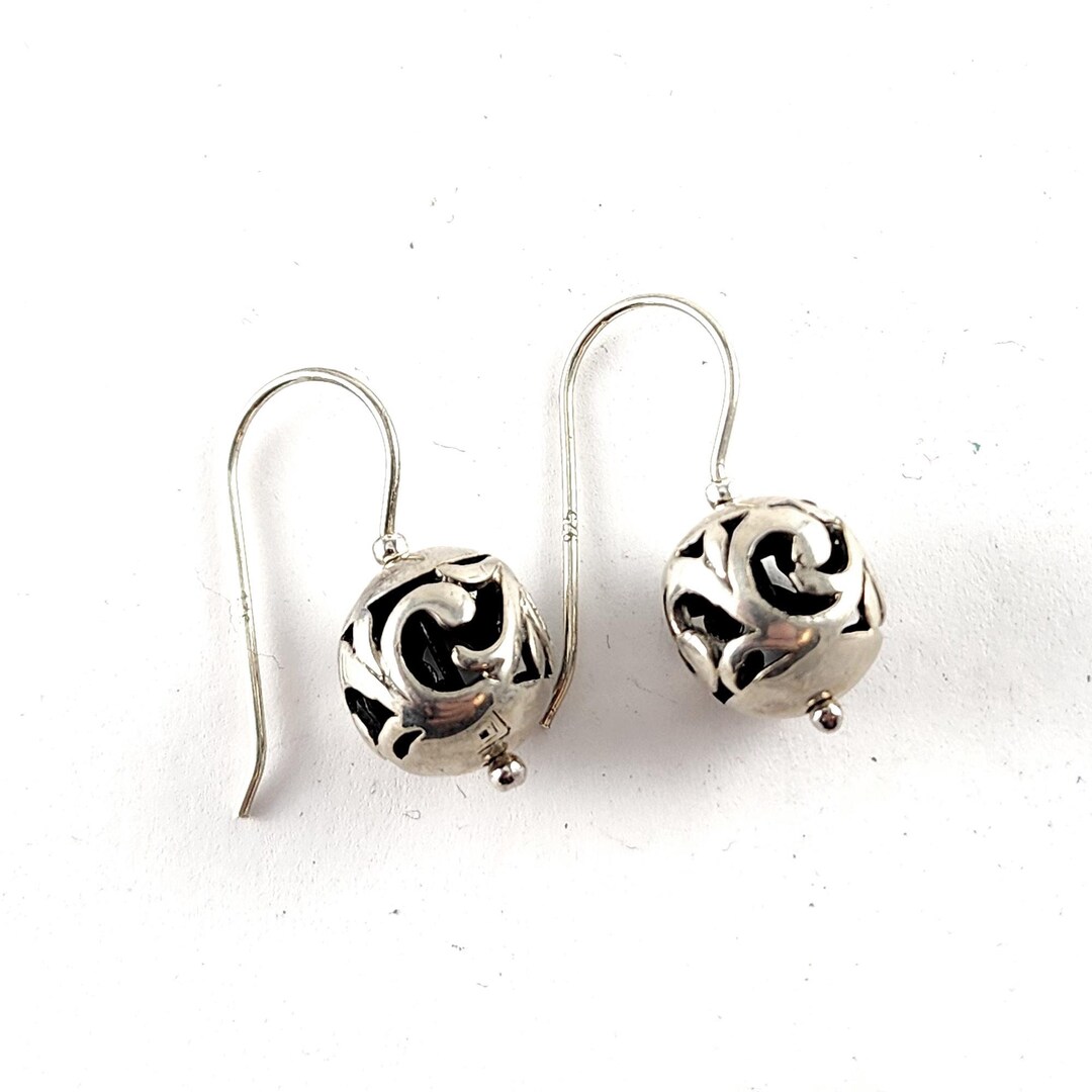 Silpada 925 Sterling Silver Filigree Ball Bead Dangle Earrings W0718 - Hook Closure, Silver
