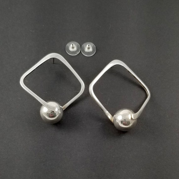 Vintage 1990/'s Sterlng SIlver Hoop Earrings Square Shaped Free Shipping