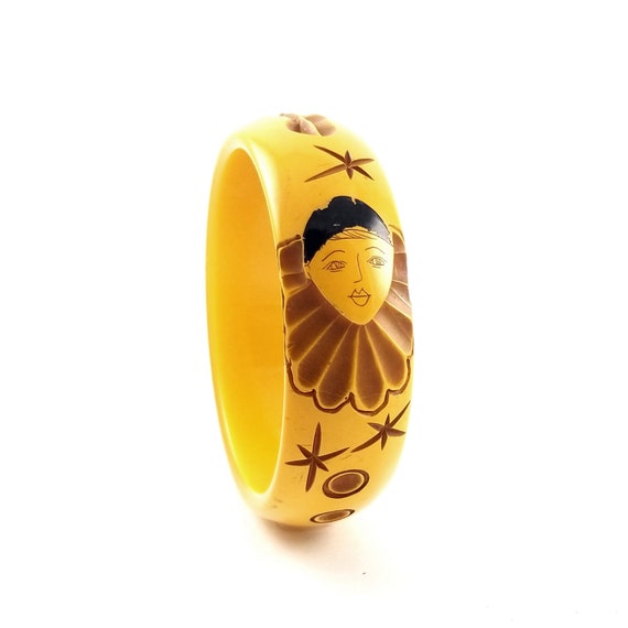 Rare Vintage Bakelite Clown Bangle - Vintage Carve