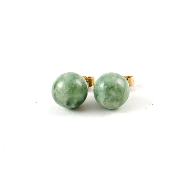 14K Solid Gold Green Chrysoprase  Earrings - 14K … - image 1