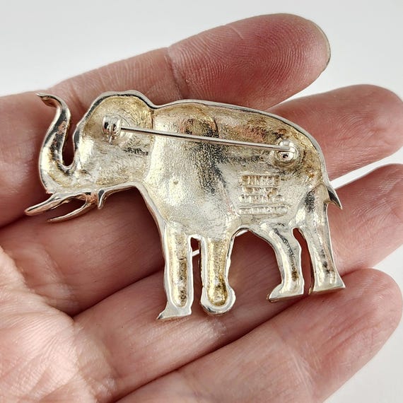 Vintage Solid Sterling Silver Elephant Brooch - E… - image 4
