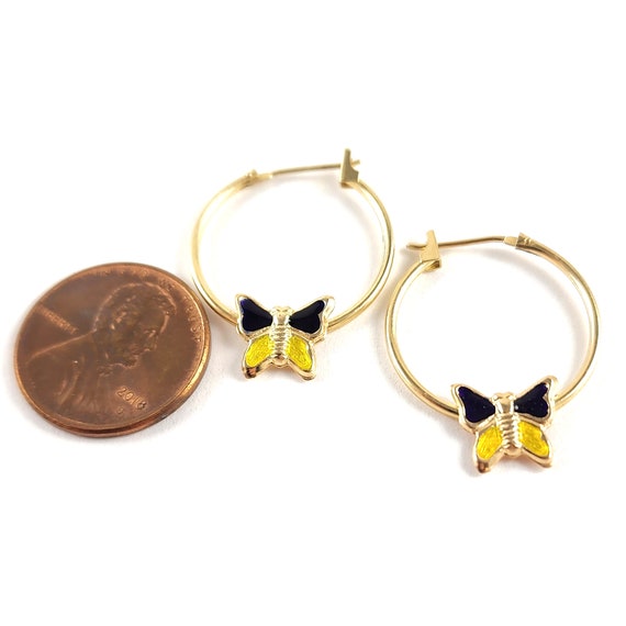 Vintage 14K Gold Butterfly Hoop Earrings - 14K Go… - image 2