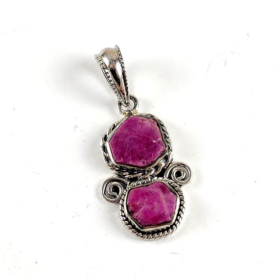 Vintage Sterling Silver Raw Ruby Slice Spiral Nec… - image 1