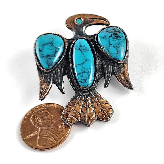 Vintage Copper & Faux Turquoise Thunderbird Bolo … - image 2