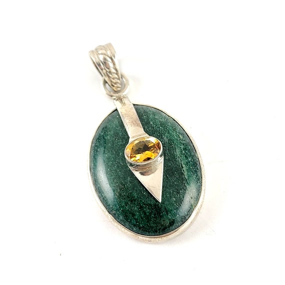 Vintage Sterling Silver Green Aventurine and Gold 
