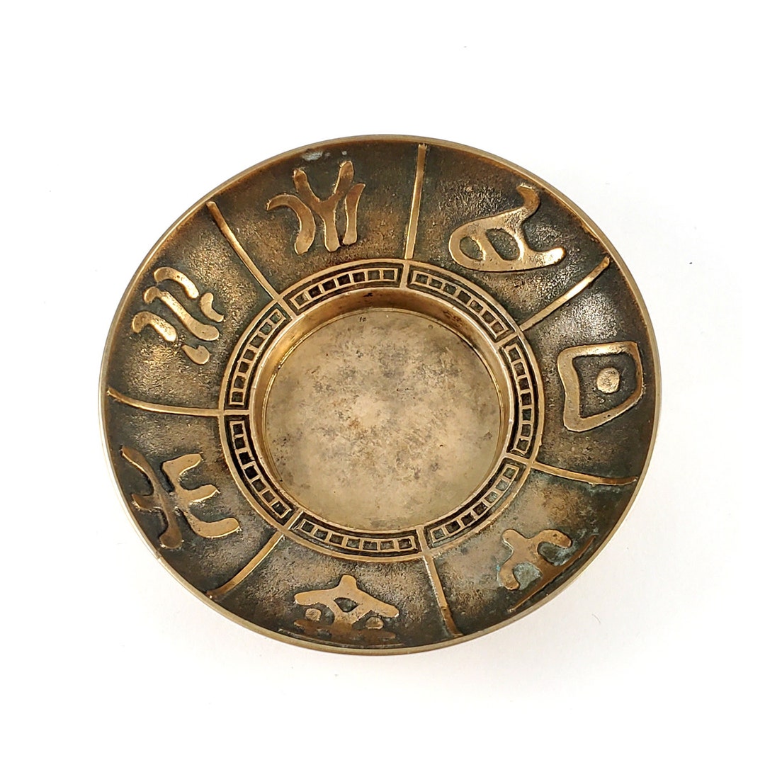 Vintage Brass Korean Brass Bowl Dish With 7 Symbols Etsy