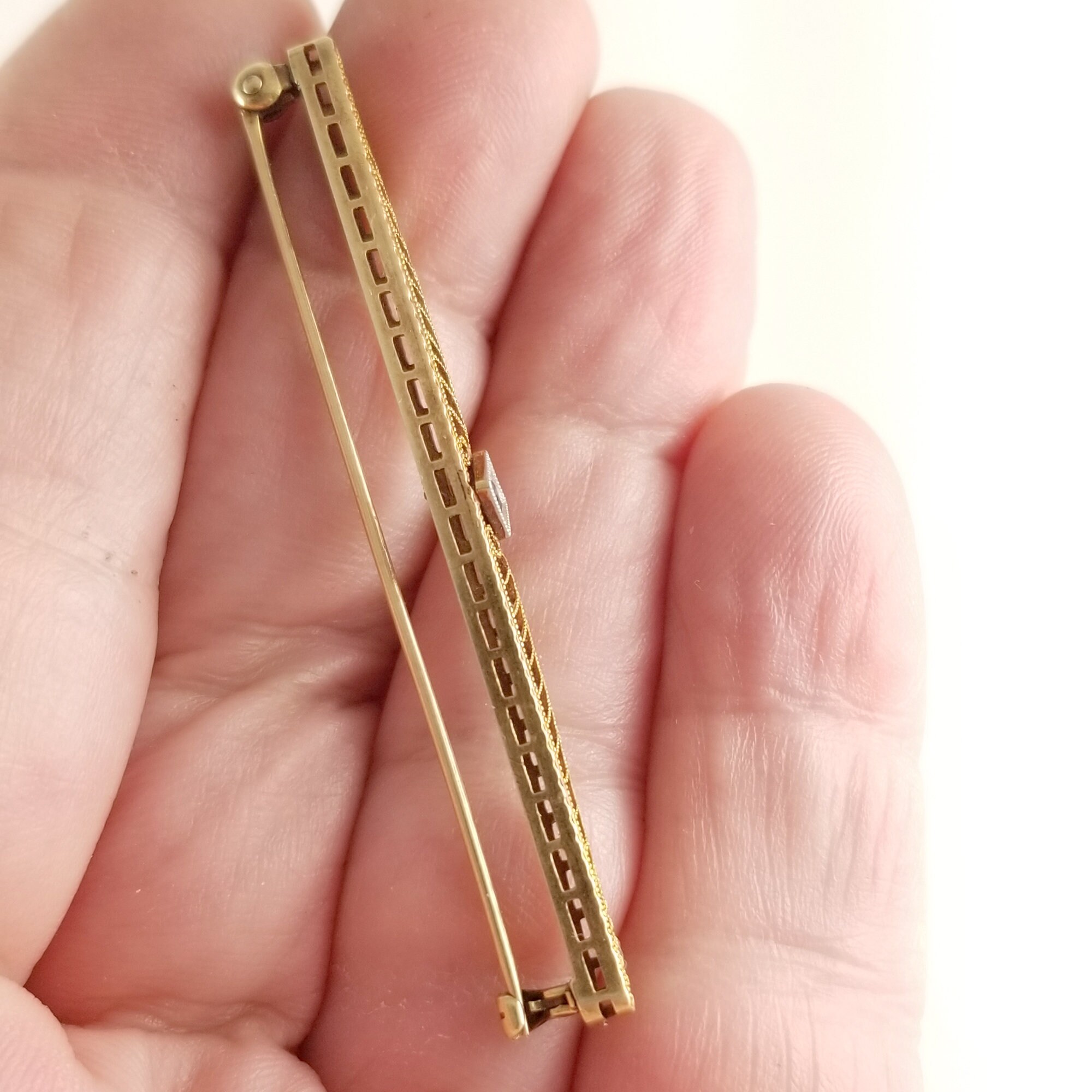 Antique 14K Gold Bar Pin With Sapphire 14K Gold Brooch Etsy